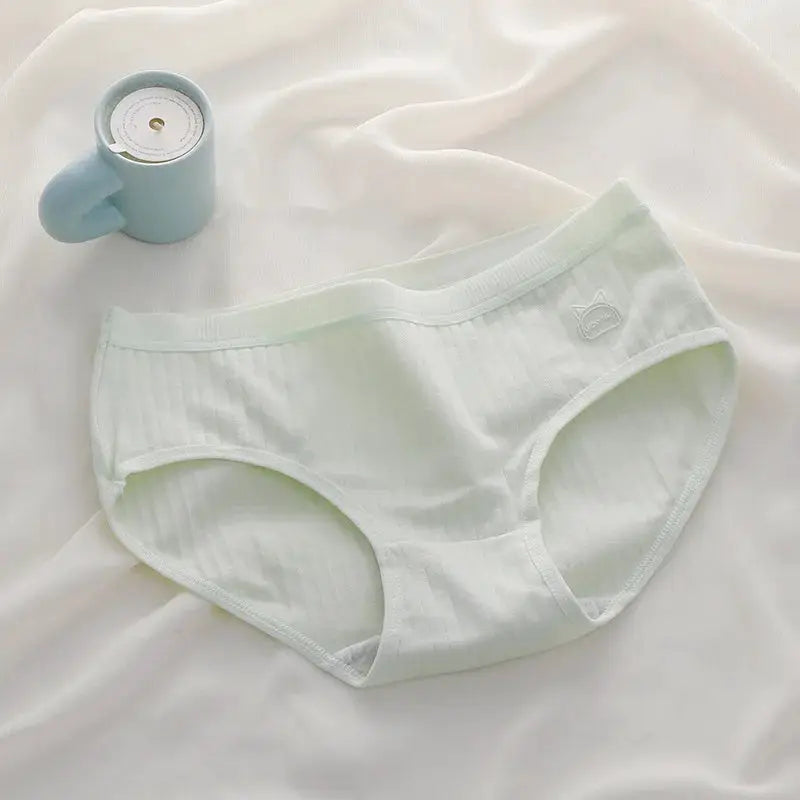 Simples Market women's cotton high-waist panties in pale mint with ribbed texture