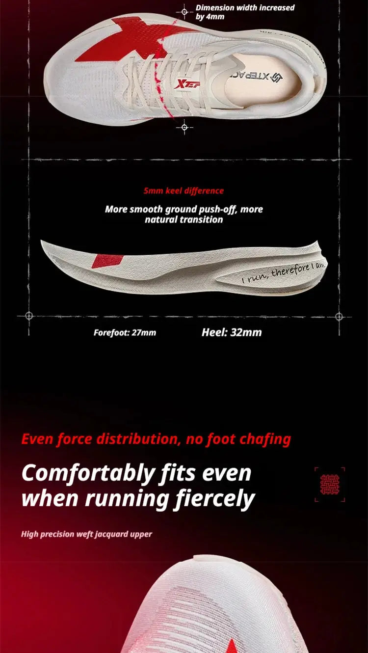 XTEP 2000km PRO running shoes for men, white with red XTEP logo; lightweight comfort