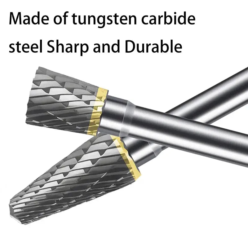 Carbide Burr Set 10 Piece One Eighth Inch Shank Double Cut Tungsten Rotary Burrs for Metal Wood Carving and Polishing