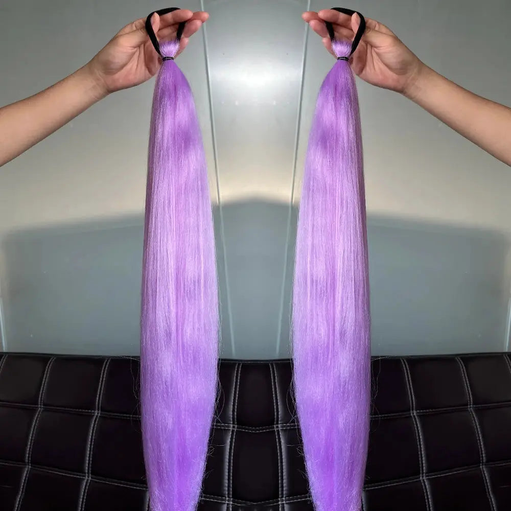 Synthetic Straight Ponytail Extensions 2 Pack With Elastic Hair Tie Colorful Braiding Hair Accessories For Women