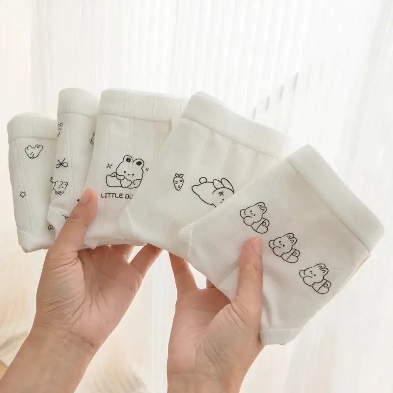 Women's cotton seamless panties by Simples Market with cute rabbit print, white set of 5