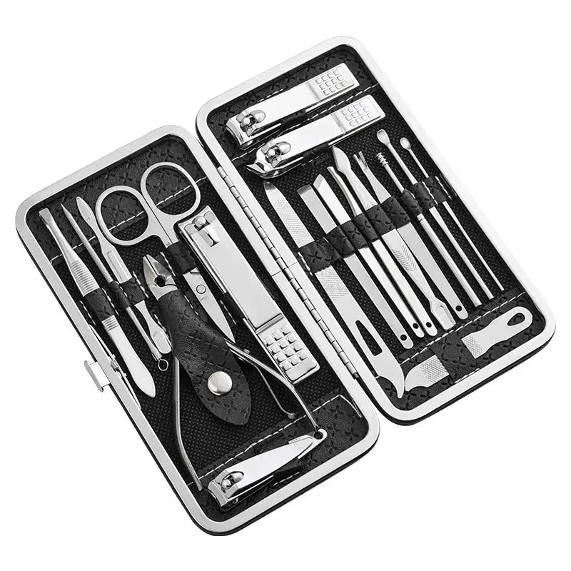 18 Piece Nail Clipper Set Manicure Pedicure Kit With Dead Skin Pliers Diagonal Clippers Eyebrow Clipper Leather Sleeve