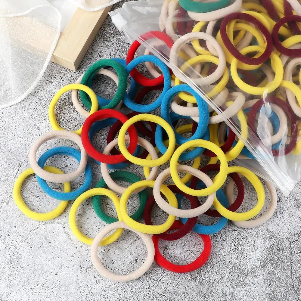 NovaHair 50 Pcs Mixed Colors Hair Bands 4 Cm Elastic Hair Ties Ponytail Holders Gentle Hold For Everyday Ponytails