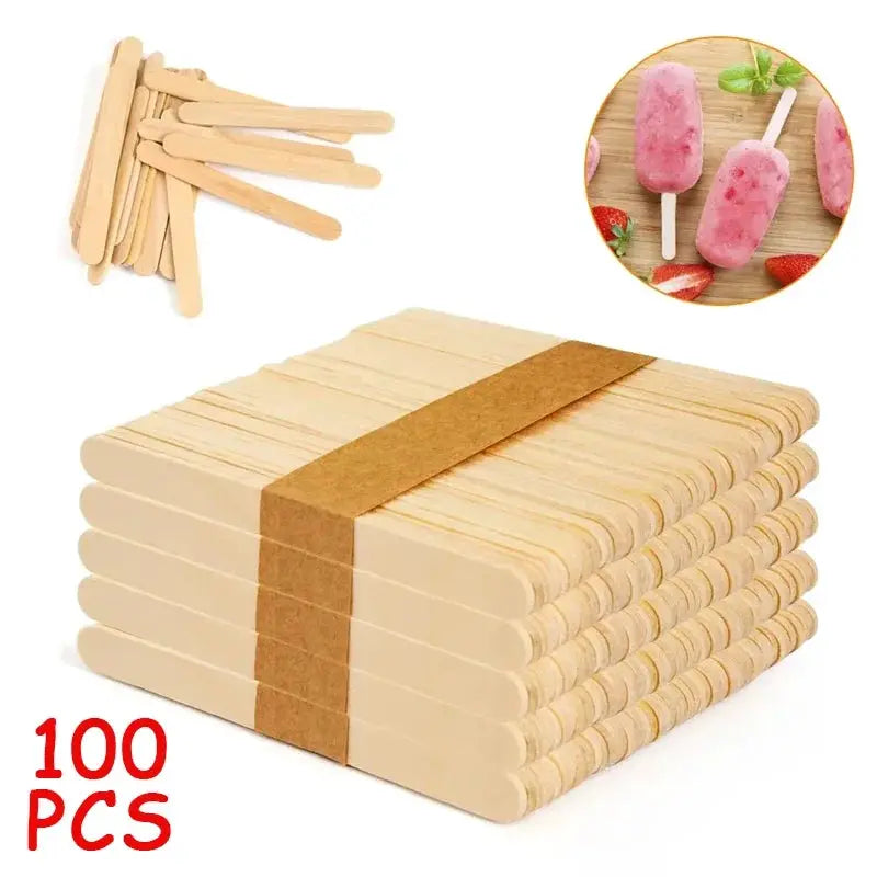 100 Pcs Ice Cream Popsicle Sticks Wooden Sticks For DIY Crafts Natural Wood Lolly Sticks