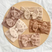 3 Pieces Solid Color Baby Headbands Set With Bow Elastic Nylon Newborn Turban Headwrap Hair Accessories For Kids