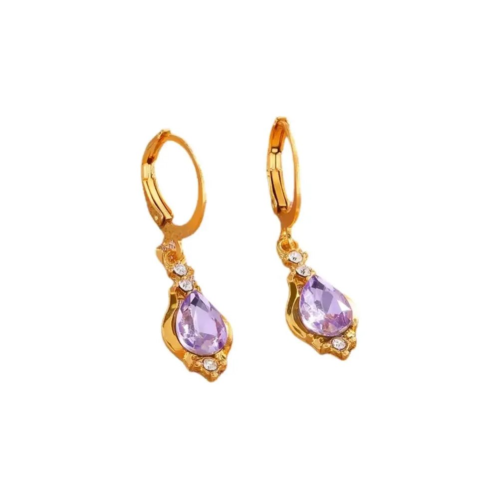 ZAKOL Vintage Shiny Purple Crystal Water Drop Hoop Earrings For Women Boho Long Dangle Jewelry Gift - Simples Market