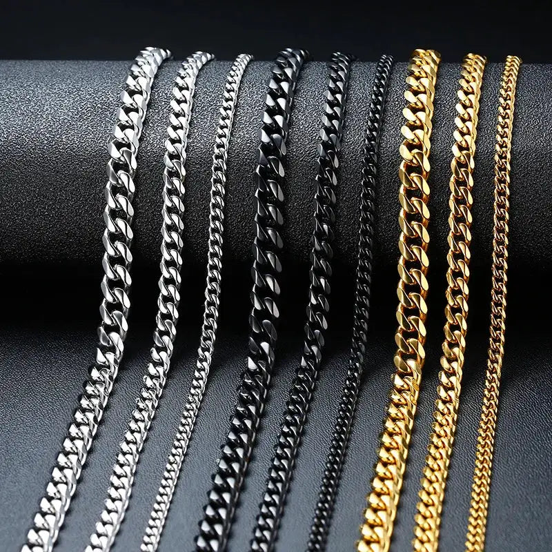 Vnox Cuban Chain Necklace For Men Women Stainless Steel Curb Link Chokers Punk Vintage Gold Color Solid Metal Collar