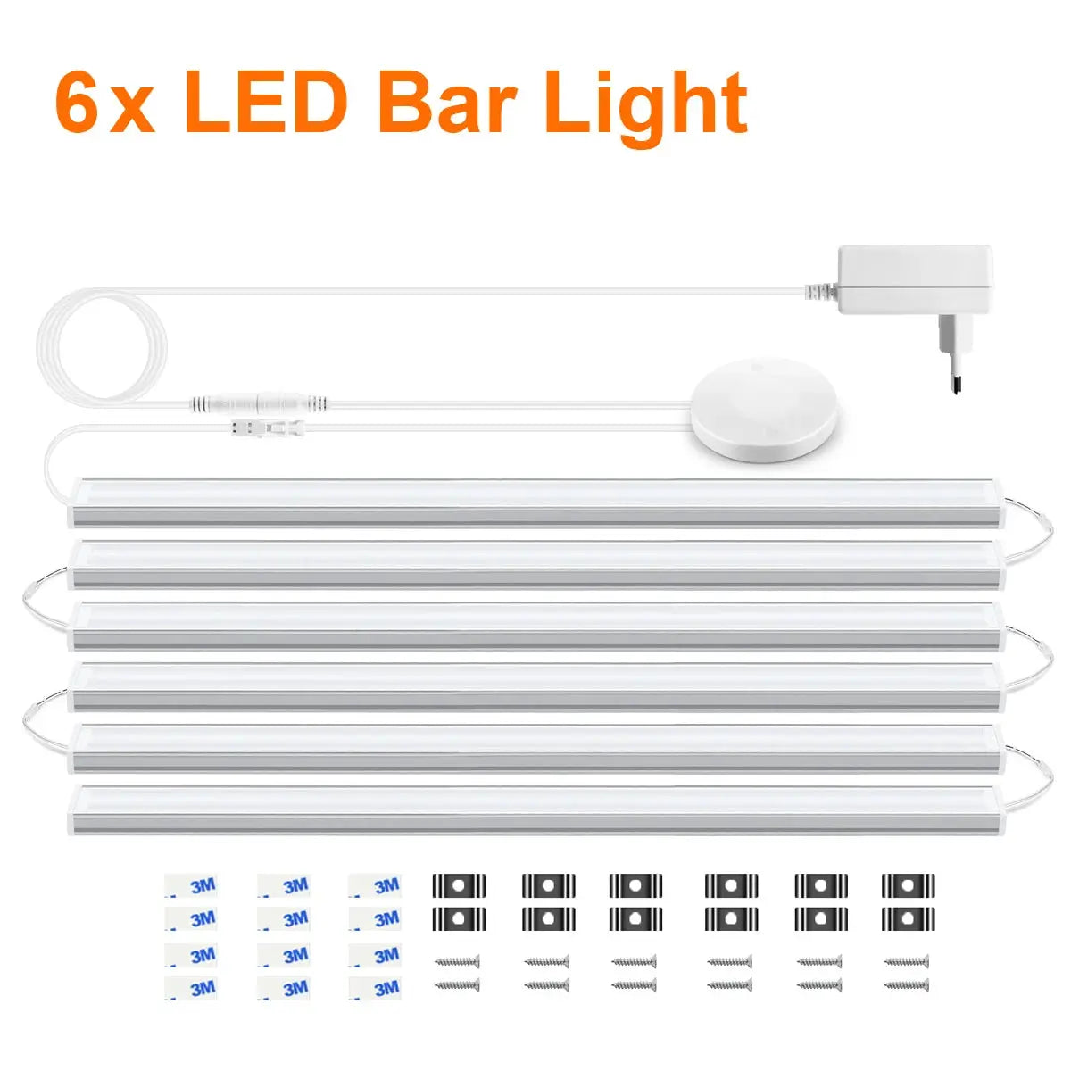 6x white under-cabinet LED bar lights, linkable with touch sensor dimmable switch