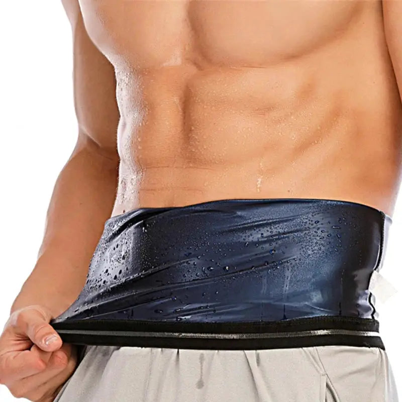 Men's blue glossy waist trainer sauna belt for body shaping and fat burning