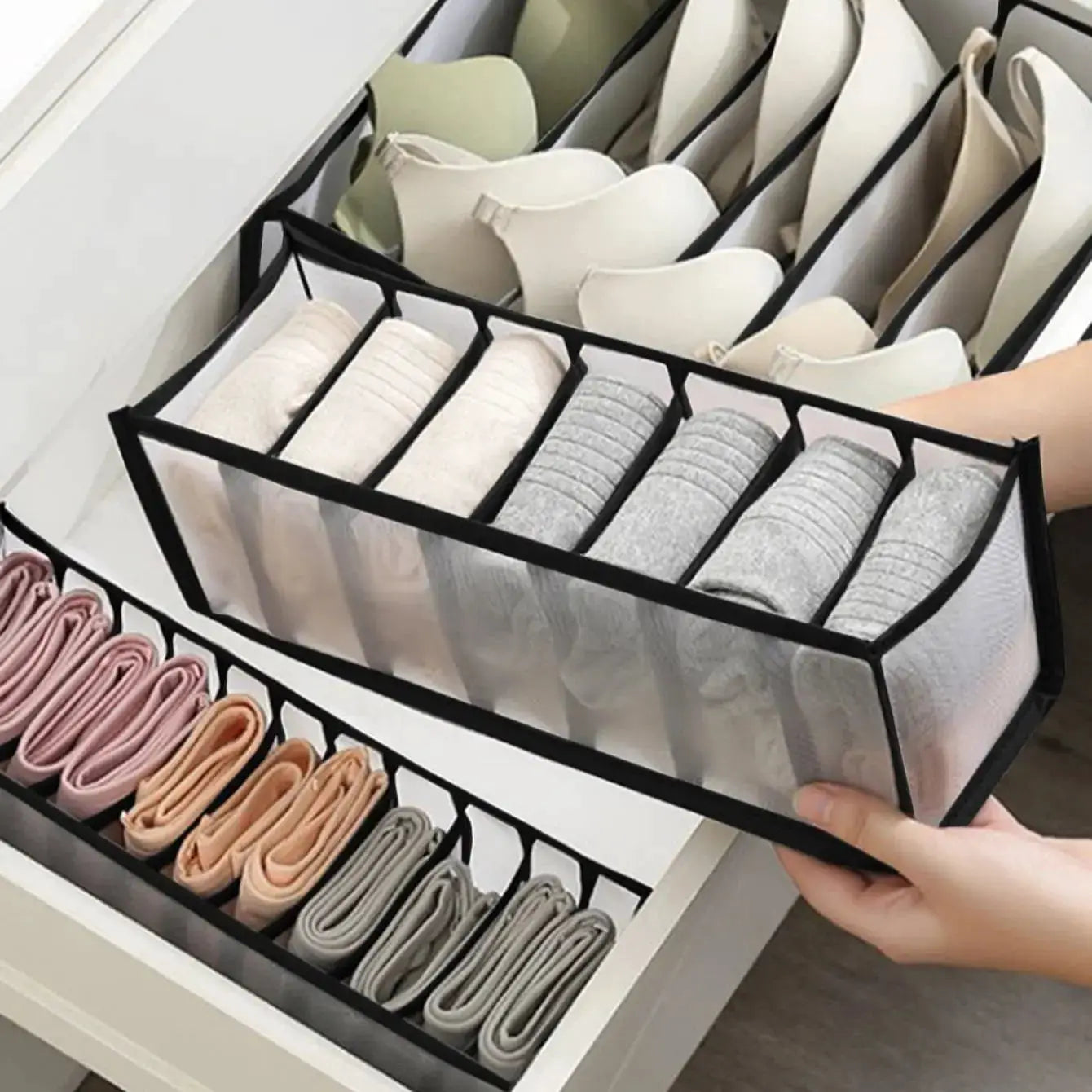 Foldable Closet Drawer Organizer For Socks And Underwear 7 9 11 Grid Storage Box Jeans Bra Organizer