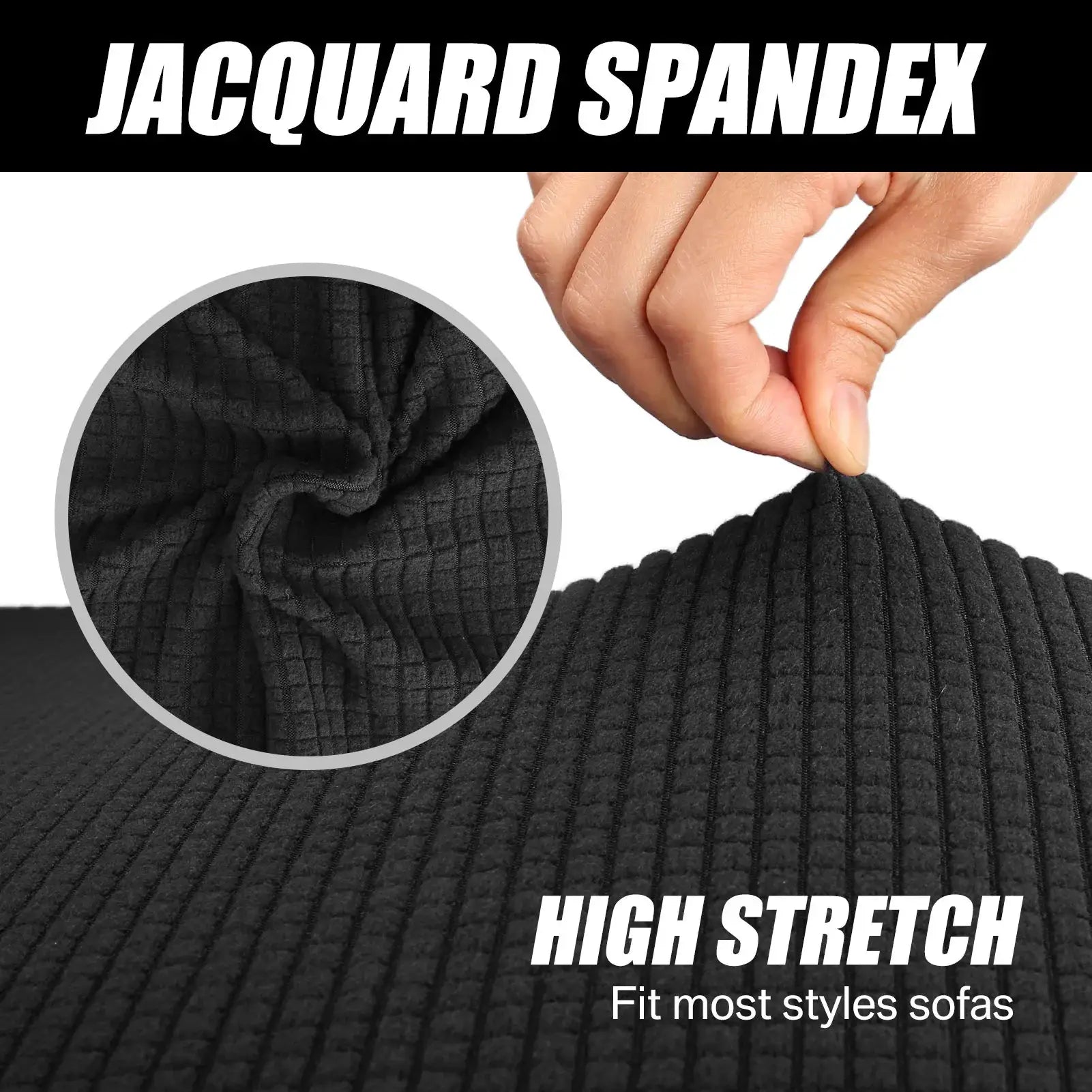 Joccun stretch couch cover for 1–4 cushion sofas, black jacquard spandex, washable protector