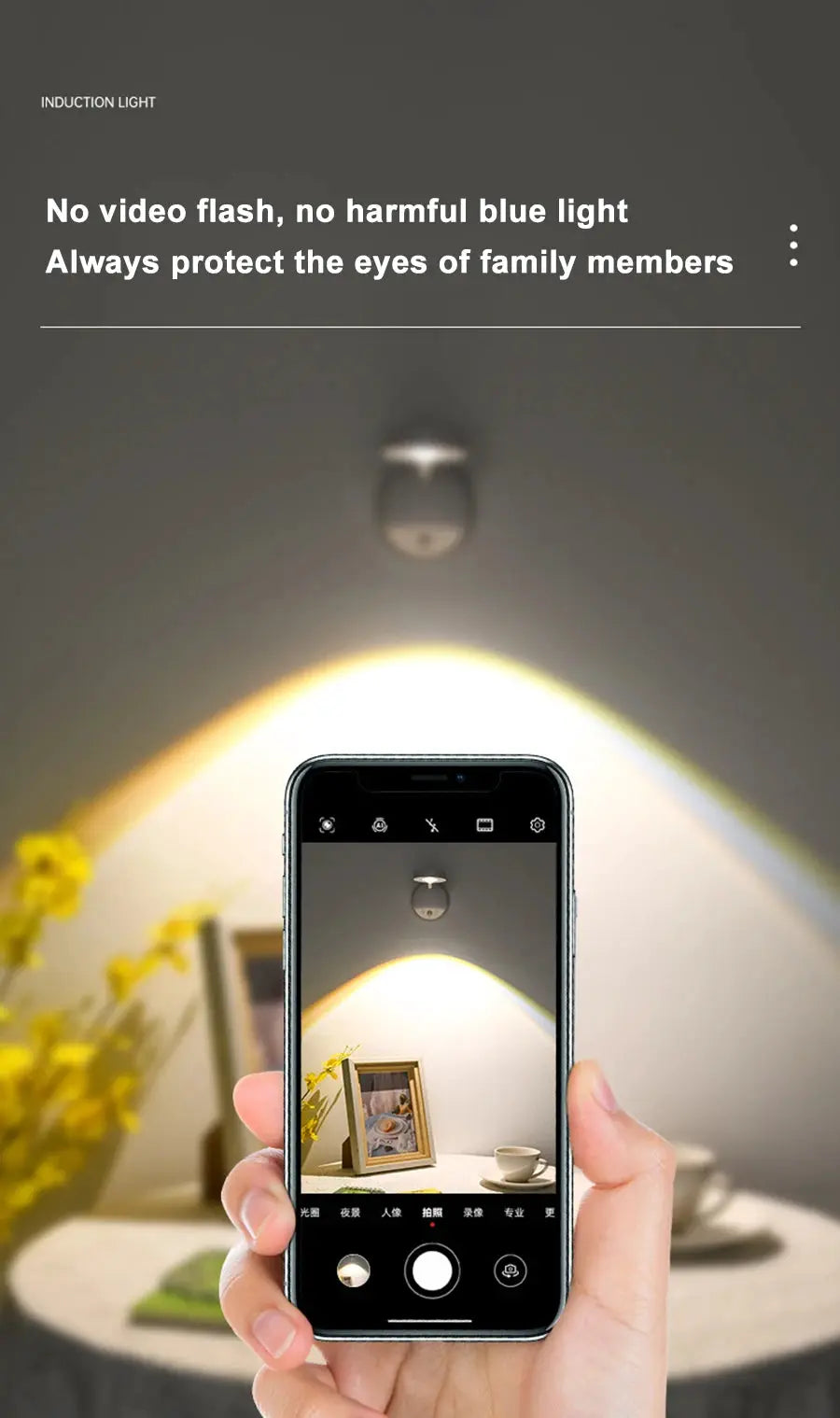White night light motion-sensor LED wall lamp, wireless USB powered for kitchen, bedroom, or living room