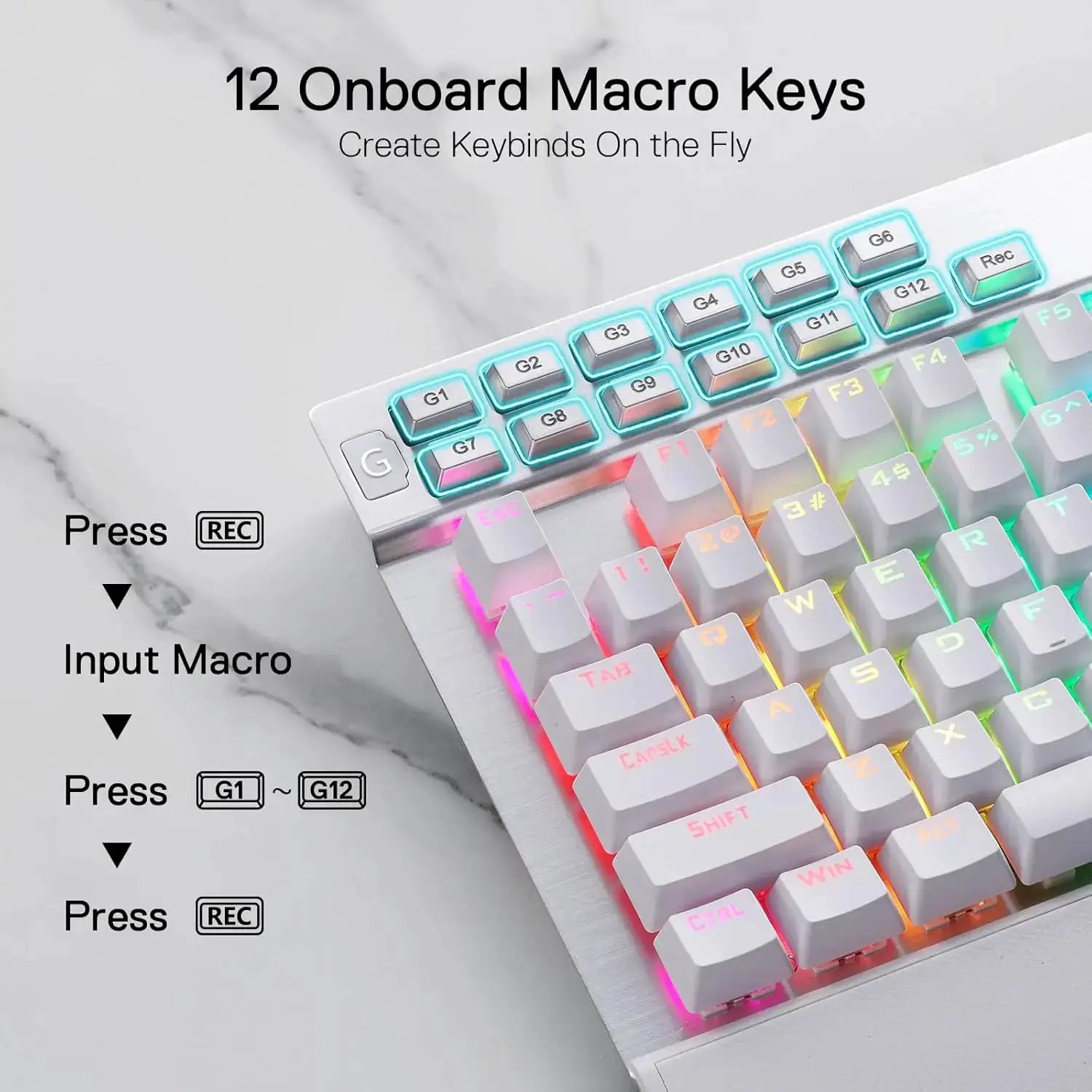 Redragon K550 RGB gaming keyboard with 12 macro G-keys and RGB lighting