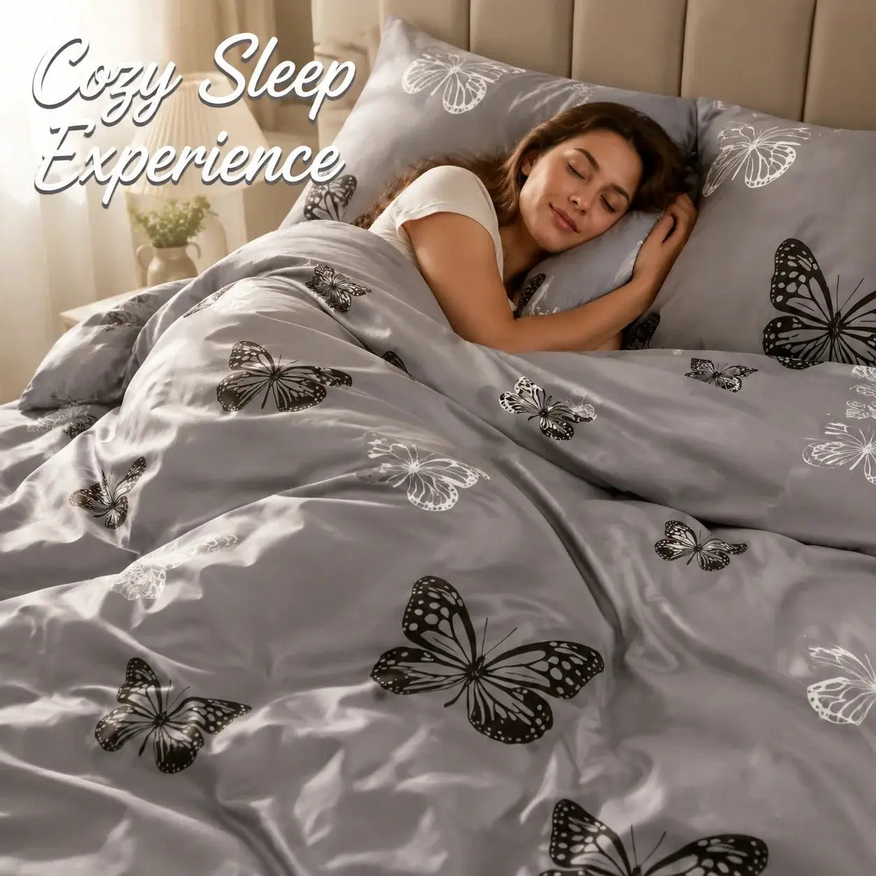 Simples Market 3-piece gray butterfly duvet cover set with pillowcases