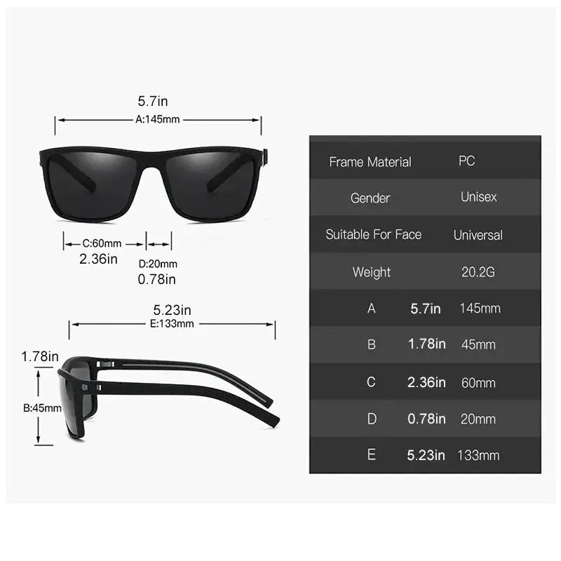 PulseOptics Square Polarized Sunglasses Unisex Lightweight Frames With Glare Reducing TAC Lenses