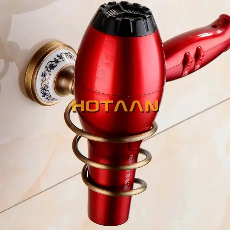 Antique brushed solid brass bathroom accessories set with red fixture and European porcelain hardware by HOTMAN