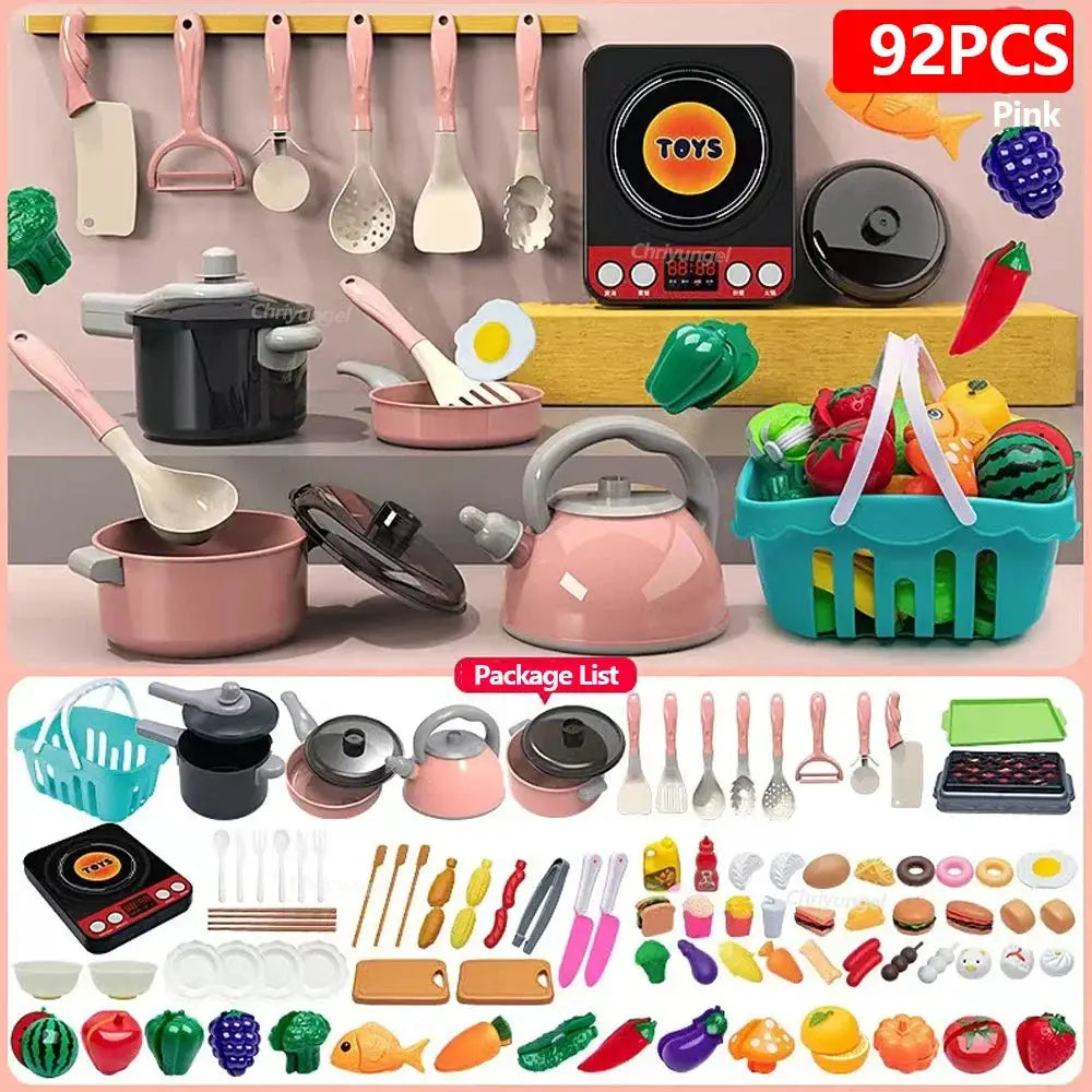 Kids Kitchen Toys Set 59 69 92 Pieces With Play Pots Pretend Food Cooking Toy For Toddlers And Kids Gift