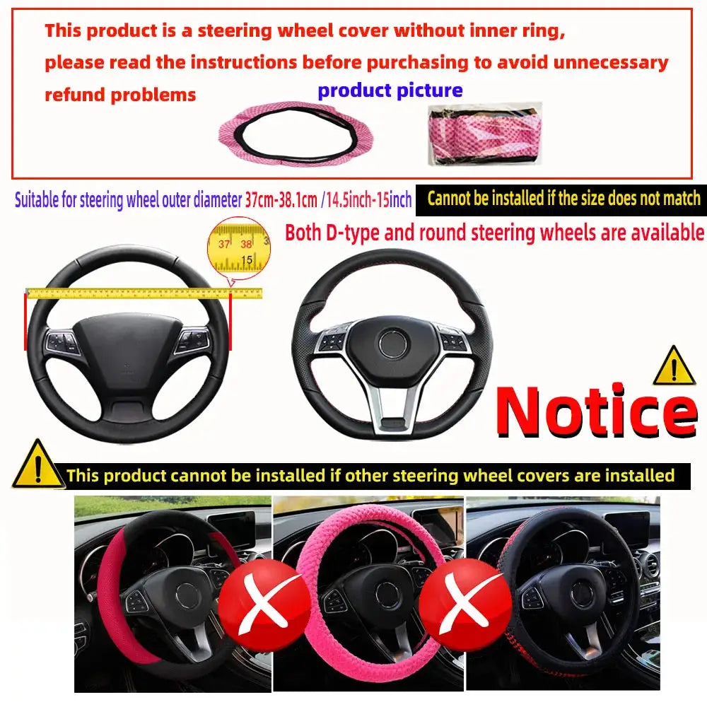 Simples Market pink breathable mesh kitten steering wheel cover without inner ring for 14.5–15 inch wheels