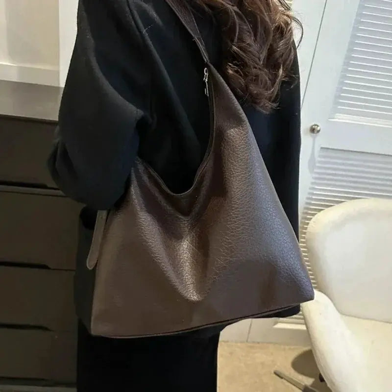 Womens PU Leather Tote Bag High Capacity Polyester Lining Stylish Everyday Carryall Handbag