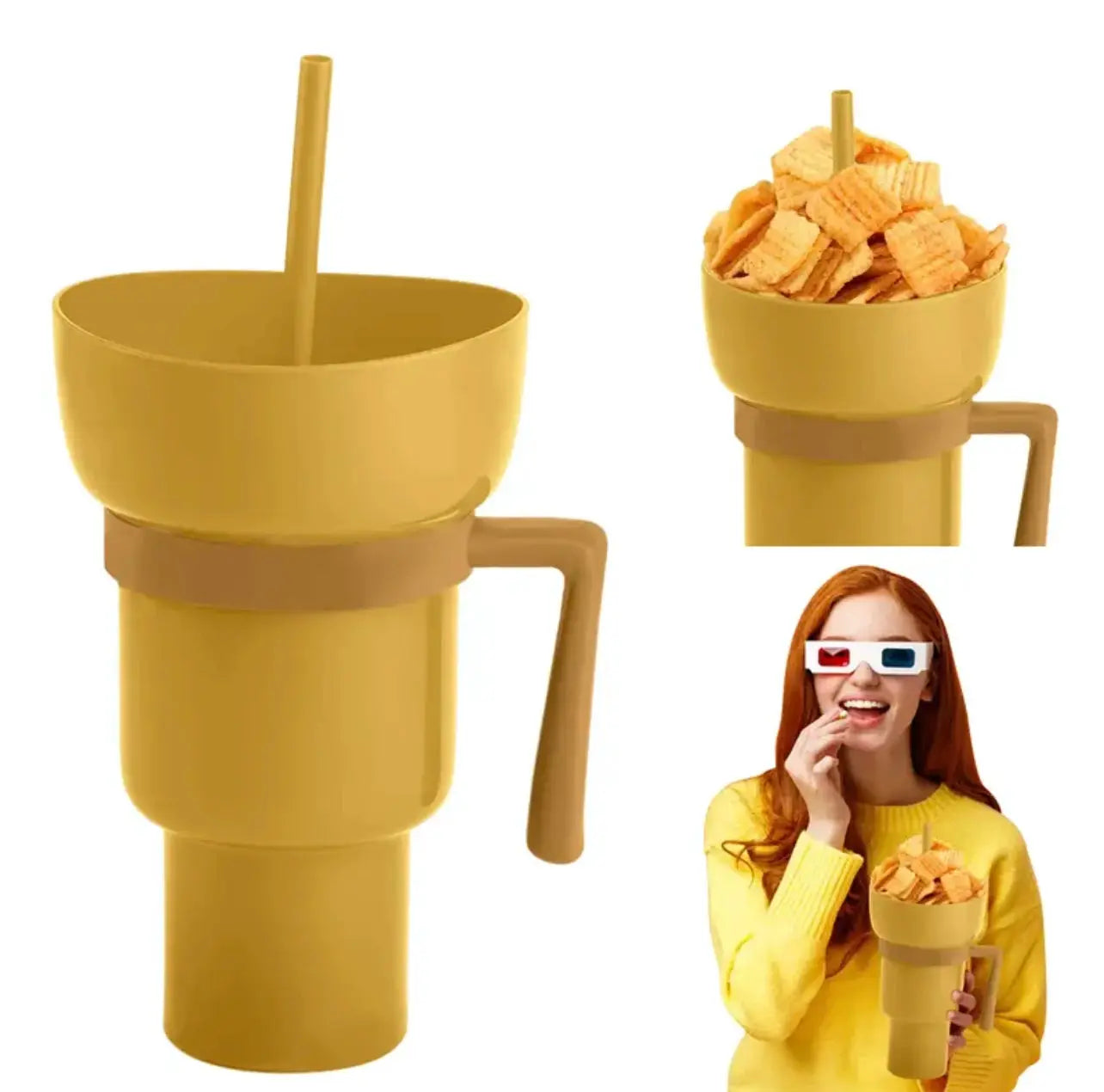 2 In 1 Popcorn Snack Cup With Integrated Beverage Cup And Handle Portable Novel Design For Movies And Parties