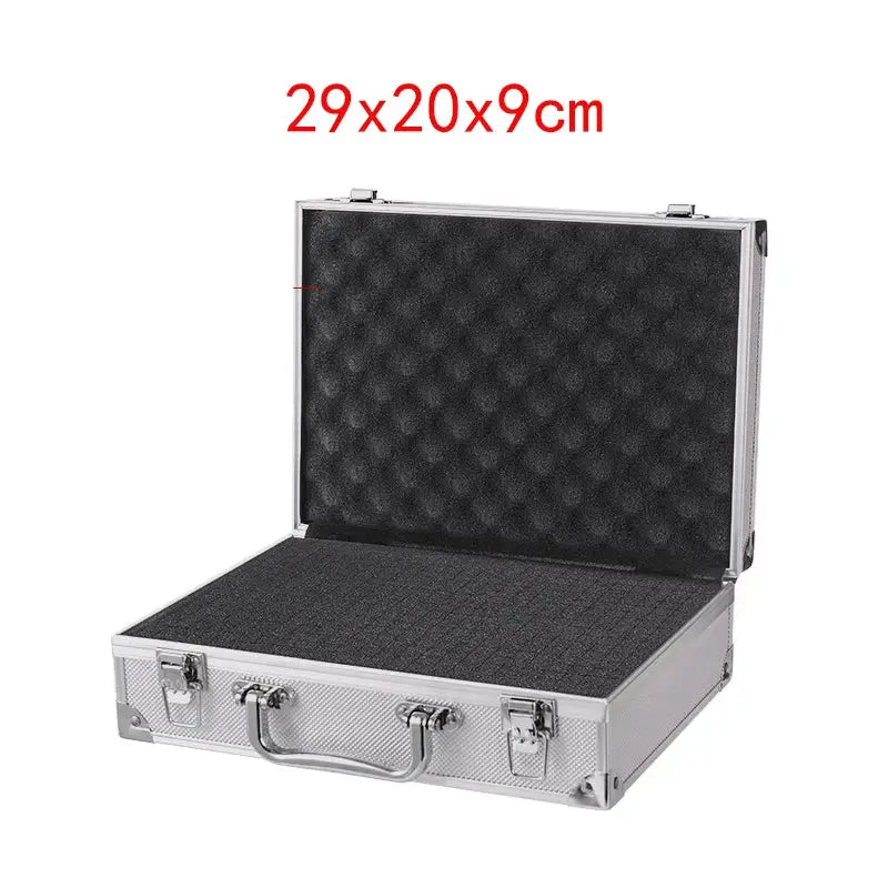 Simples Market shockproof aluminum tool organizer case with foam padding, open, 29x20x9 cm