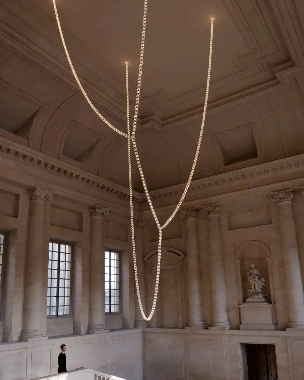 Necklace chandelier by Simples Market; multi-strand crystal acrylic bead ceiling light with adjustable length
