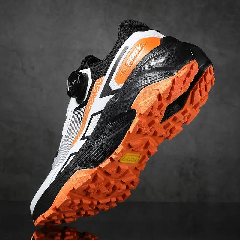 Men's casual sneakers Simples Market, breathable white and black upper with orange outsole and BOA dial closure