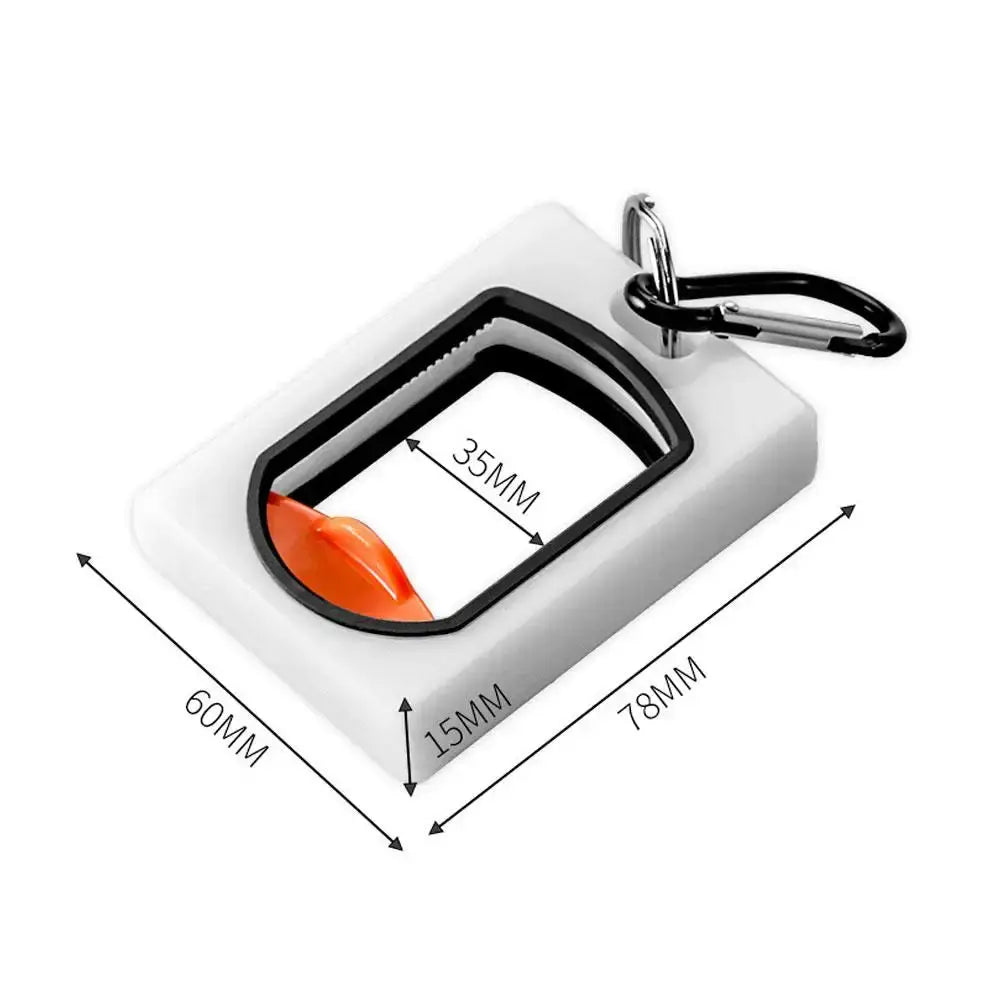 Simples Market square cable tie organizer, white body with black inner frame and orange slider, on a keyring.