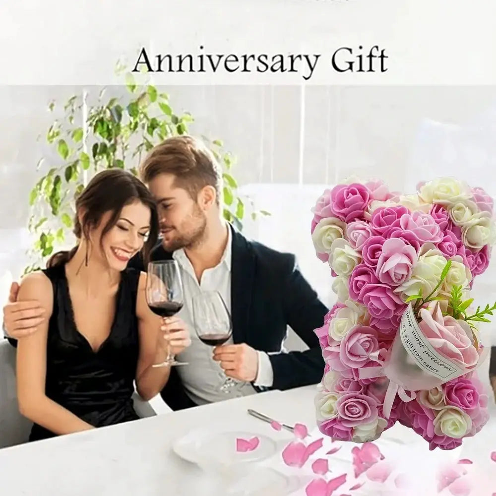 Artificial Rose Bear With Hand Corsage Gift For Valentines Day Birthday Wedding Mothers Day
