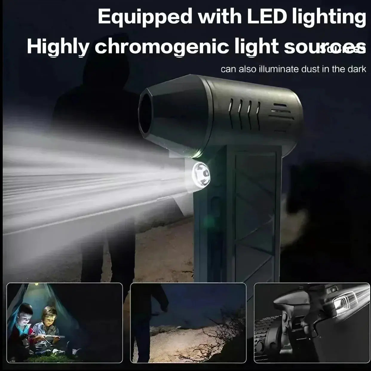 High Speed Handheld Multi Function Blower Fan Hair Dryer Balloon Inflator Air Mattress Camping Torch USB Rechargeable