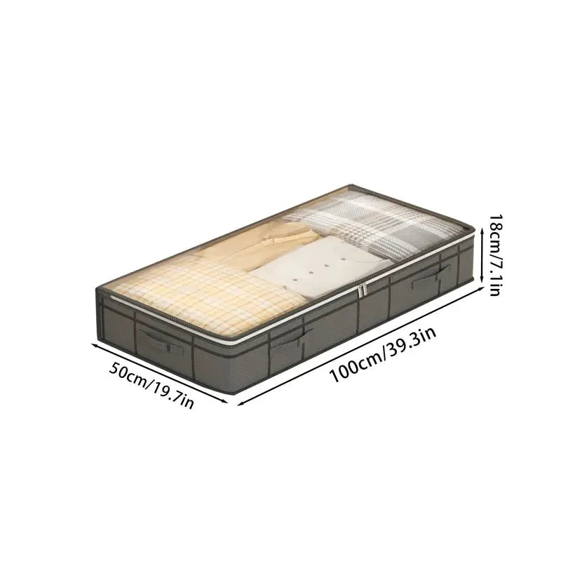 Large under-bed foldable clothes storage bag by Simples Market, gray fabric with mesh lid
