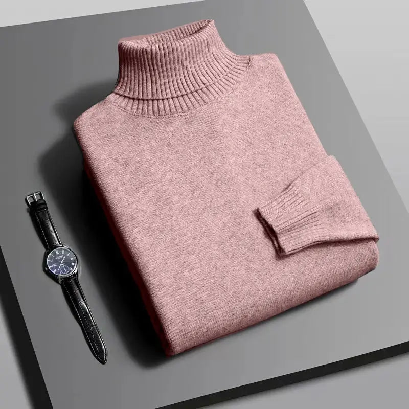 Autumn Mens Knitted Turtleneck Sweater Slim Fit Long Sleeve Anti Pilling Pullover Solid Color Streetwear