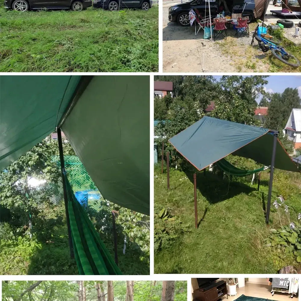 Ultra light green canvas garden canopy sunshade by Simples Market with hammock for outdoor activities