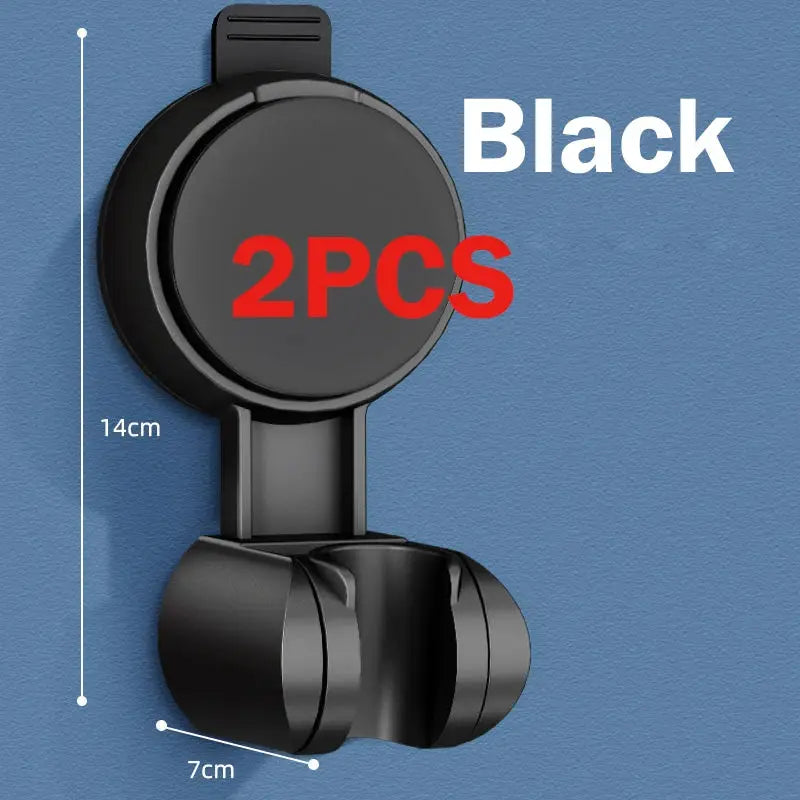 Universal black shower head holder, 2pcs suction cup wall mount, Simples Market, 14cm tall.