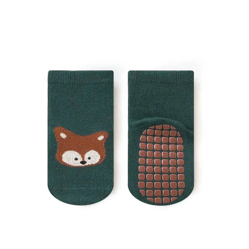 Six Pairs Kids Non Slip Socks With Cute Cartoon Fox And Bear Pattern For Boys And Girls Floor Socks For Toddlers