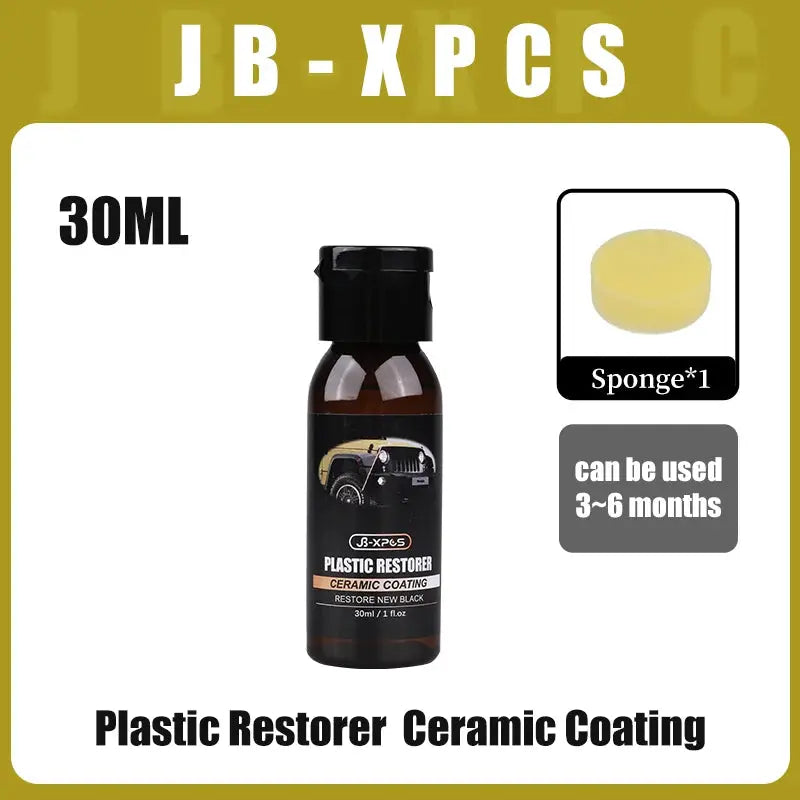 Plastic Restorer Ceramic Coating bottle 30ml by Simples Market with sponge, car trim & rubber care