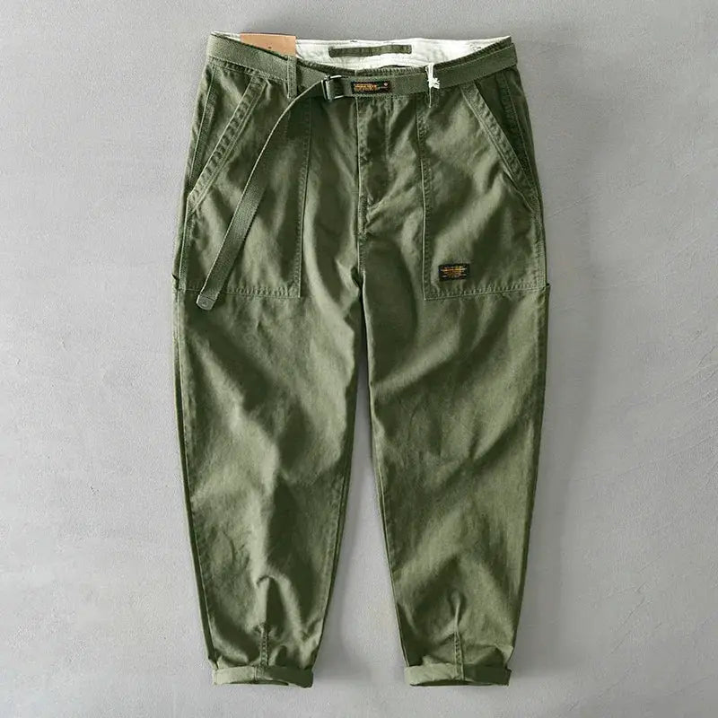 Men's cargo pants, khaki cotton with loose fit and large front pockets, Simples Market