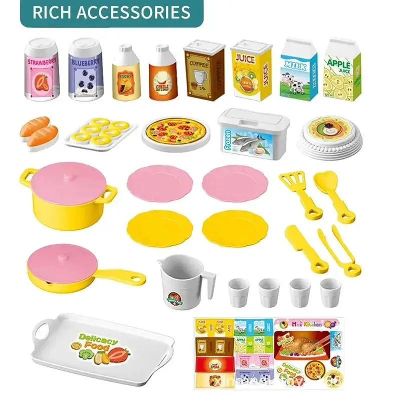 Mini Kitchen Counter Play Set Diy Simulated Cooking Toys With Food Tableware For Pretend Play Gift For Kids