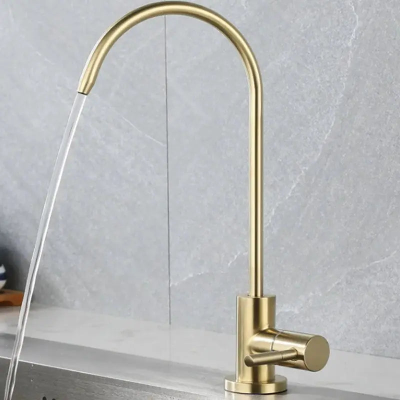 Brass-finish kitchen faucet with tall high-arc spout and single lever handle