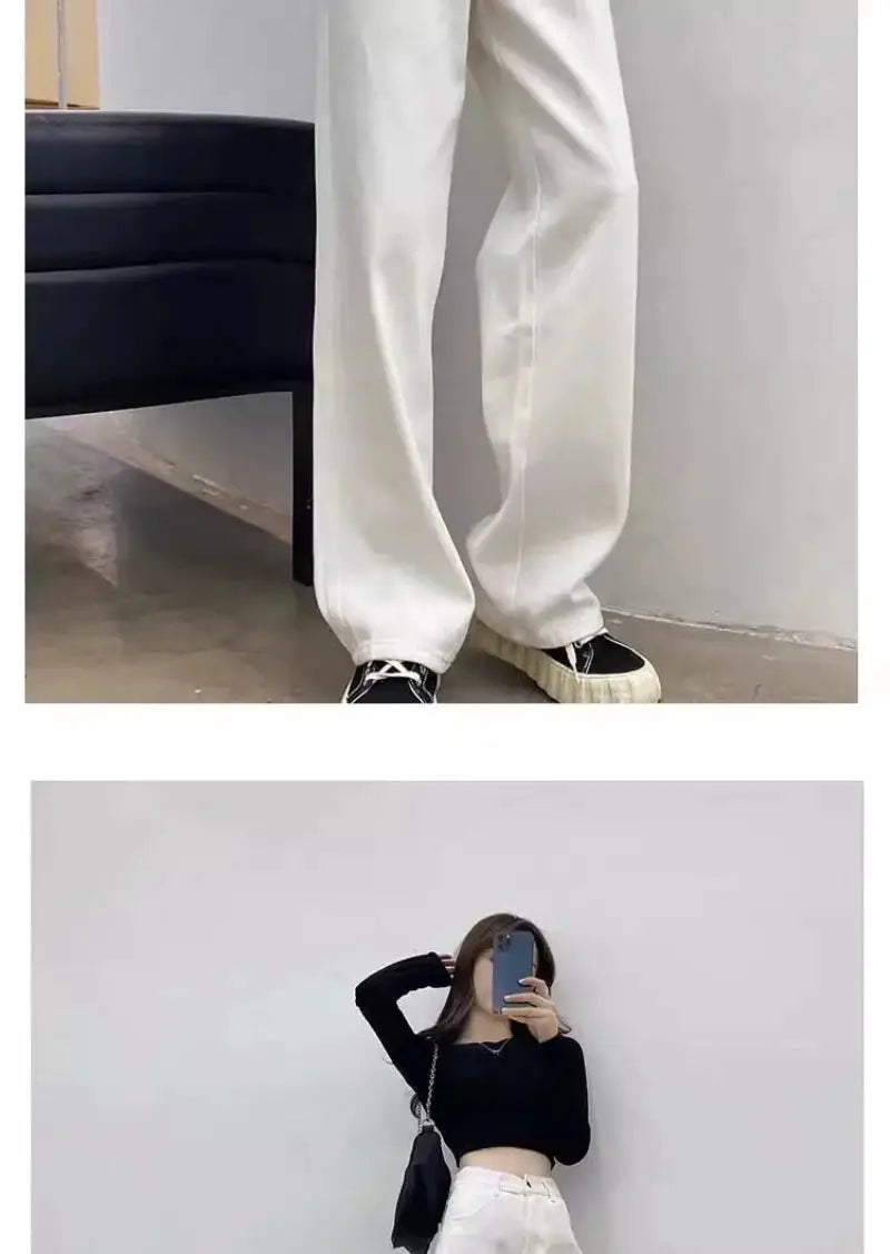 New Design Sense Womens Loose Denim Pants Retro Straight Leg Jeans