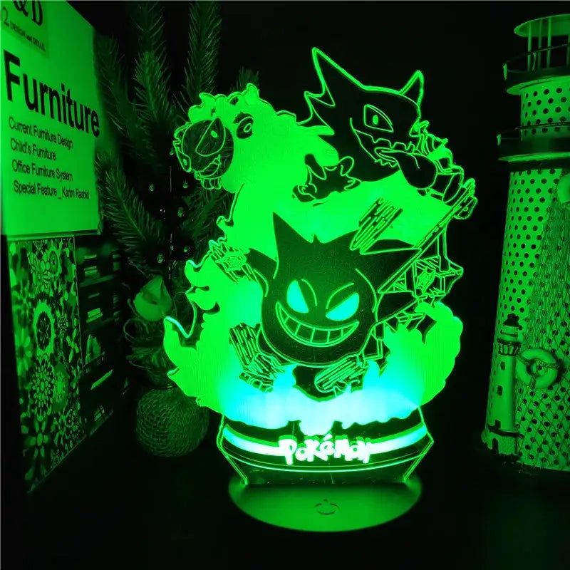 Pokemon Gengar Haunter Gastly 3D LED Night Light Color Changing USB Illusion Lamp For Kids And Fans