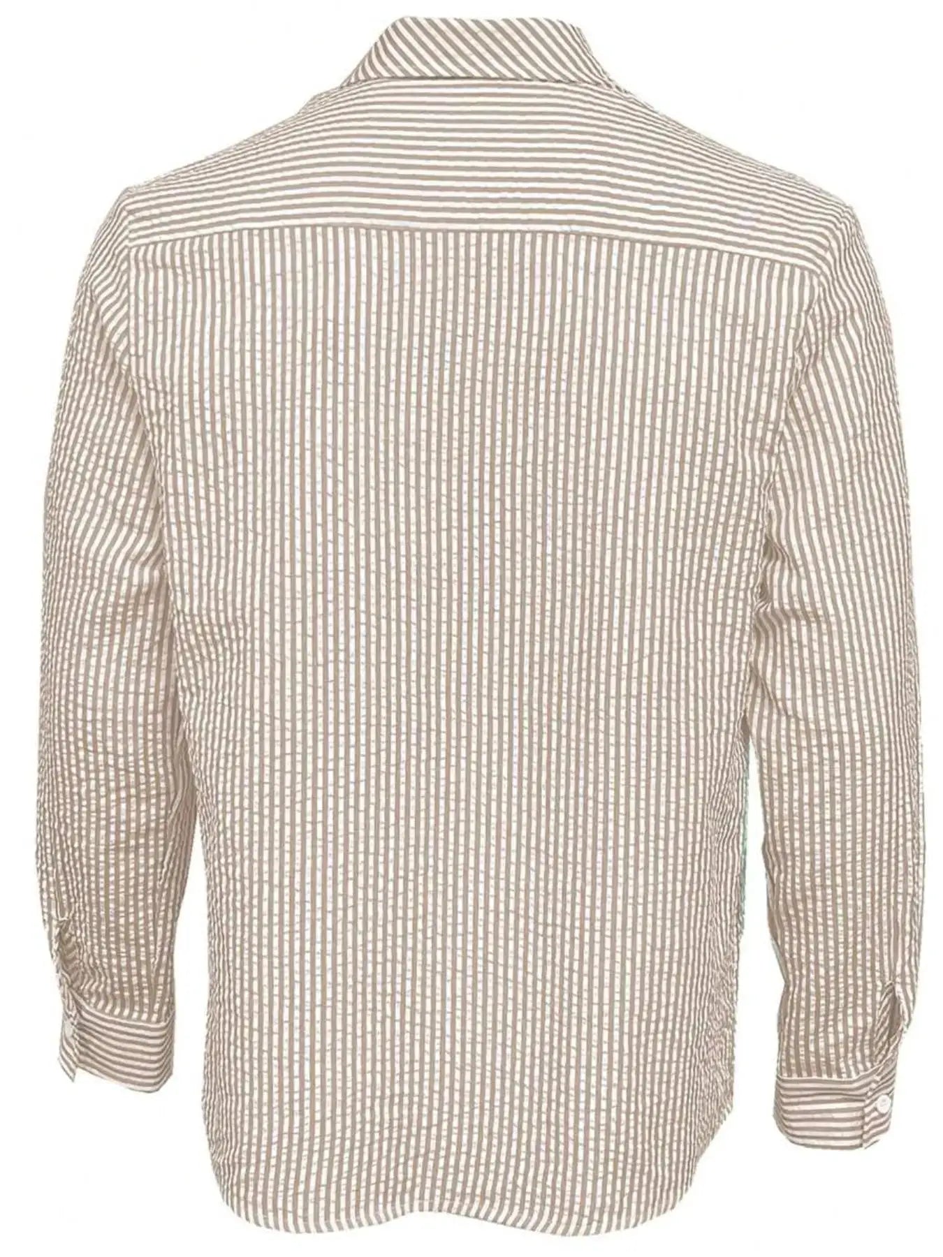 Men's long sleeve striped shirt, brown and white, loose fit casual wear by Simples Market