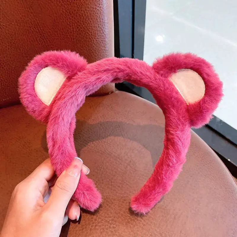 Strawberry Bear Plush Headband For Women Soft Hairband For Face Wash And Skincare Cute Fashion Accessory