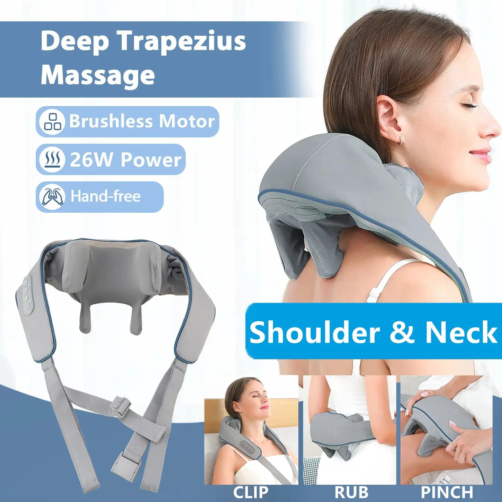 Foreverlily 26W neck and shoulder massager, wireless shawl with brushless motor, gray by Simples Market