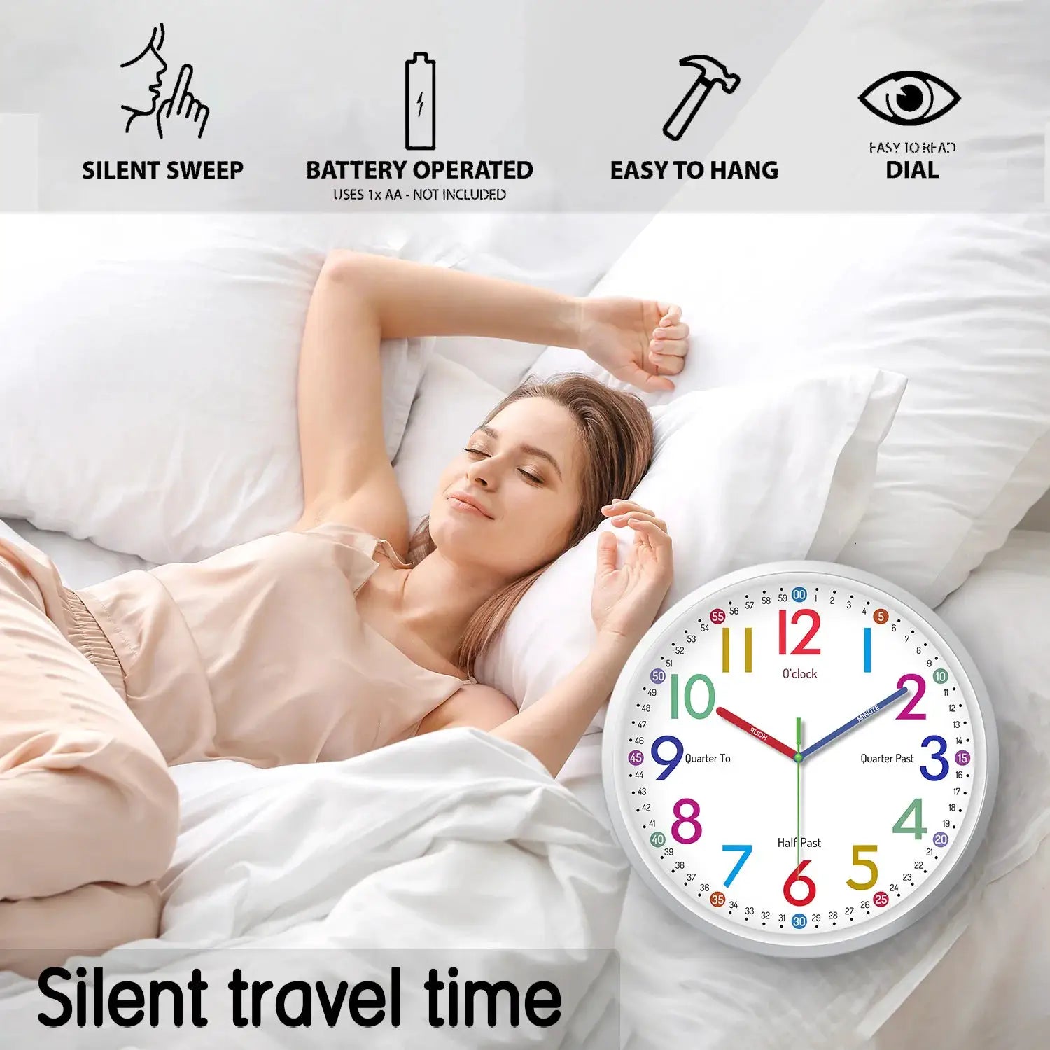 8-inch wall clock by Simples Market, minimalist plastic glass, colorful numerals, silent quartz