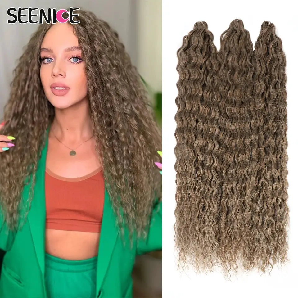 Ariel Curl crochet hair extensions from Simples Market, ombre brown water-wave, 22in, synthetic braids (3 bundles)