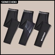 SONECHOKI men's compression pants set of 3 with PRO COMBAT waistband; dotted panel and white stripes.