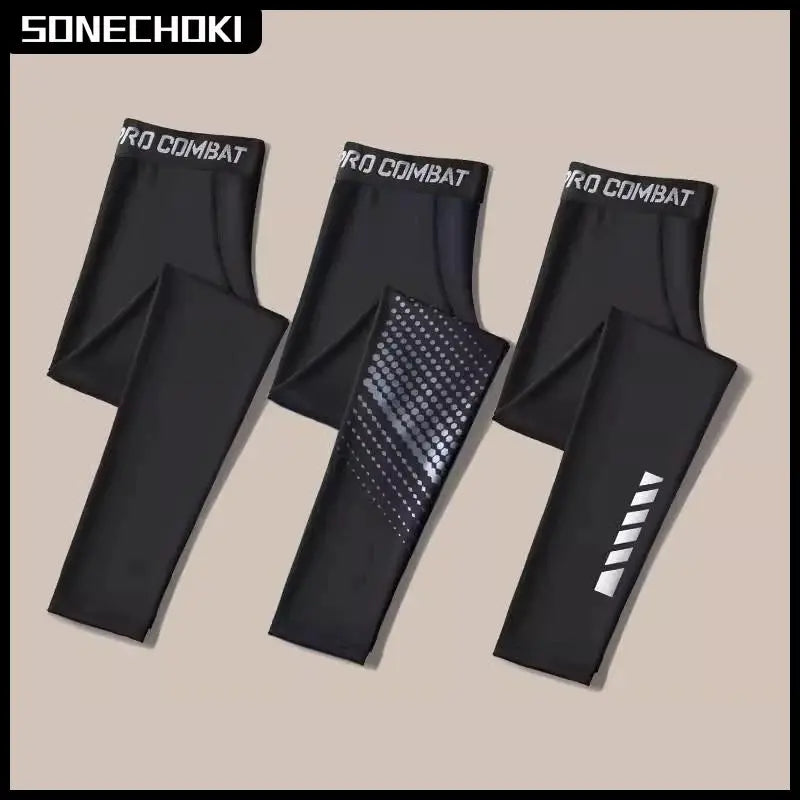 SONECHOKI men's compression pants set of 3 with PRO COMBAT waistband; dotted panel and white stripes.