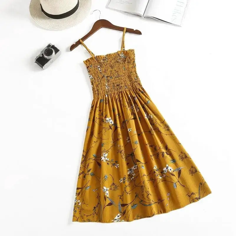 Summer Chiffon Camisole Dress For Women Elastic Waist Spaghetti Straps