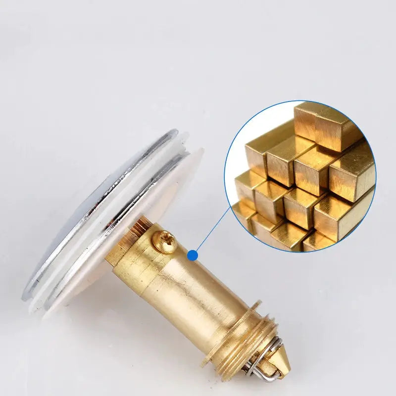 Brass basin sink waste pop-up plug with spring bolt mechanism; Simples Market.